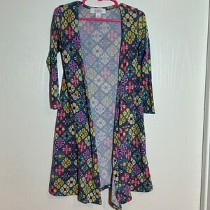 Lularoe Girls Cardigan Sweater Size 4‎ Colorful Geometric Patterned Knit